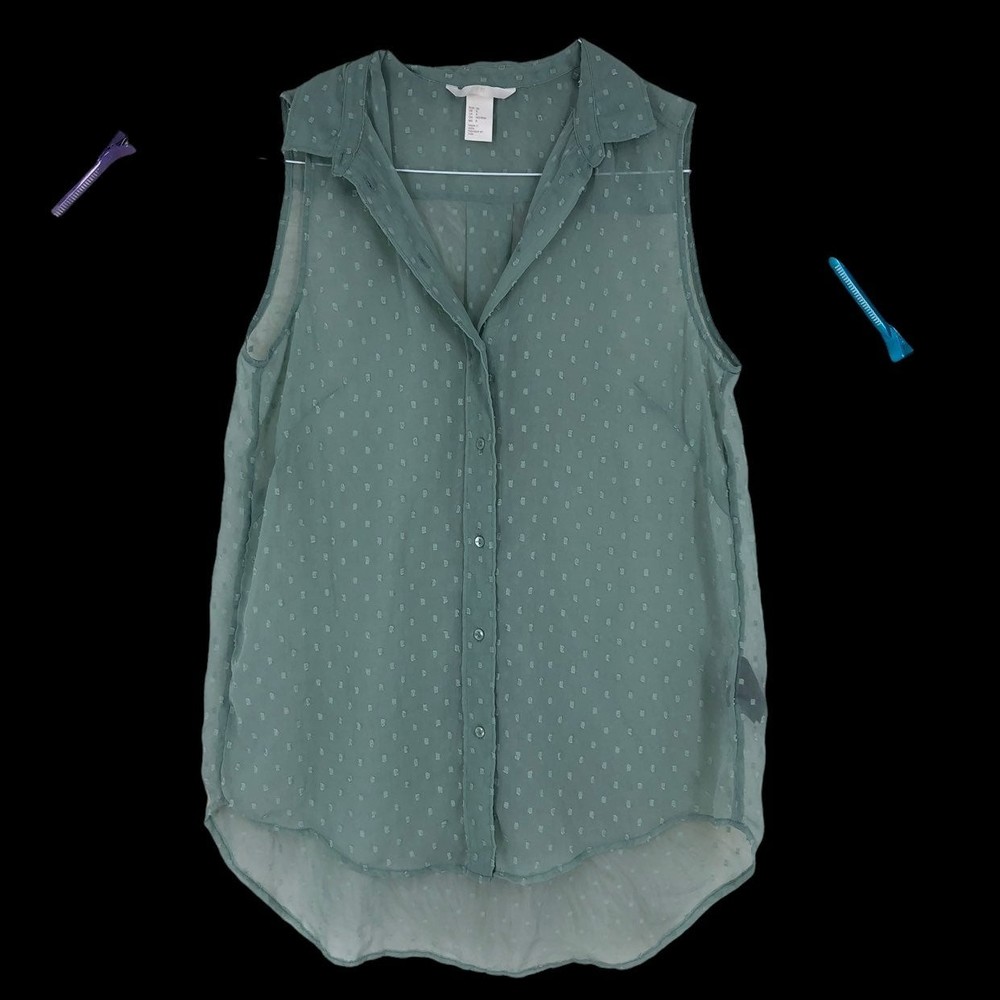 H&M Sheer Seafoam Green Sleeveless Tunic/Tank Top, Swiss Textured squares sz 6